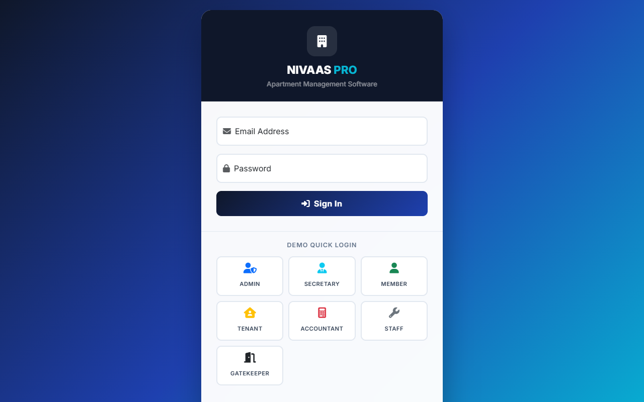 Apartment System Login Screen